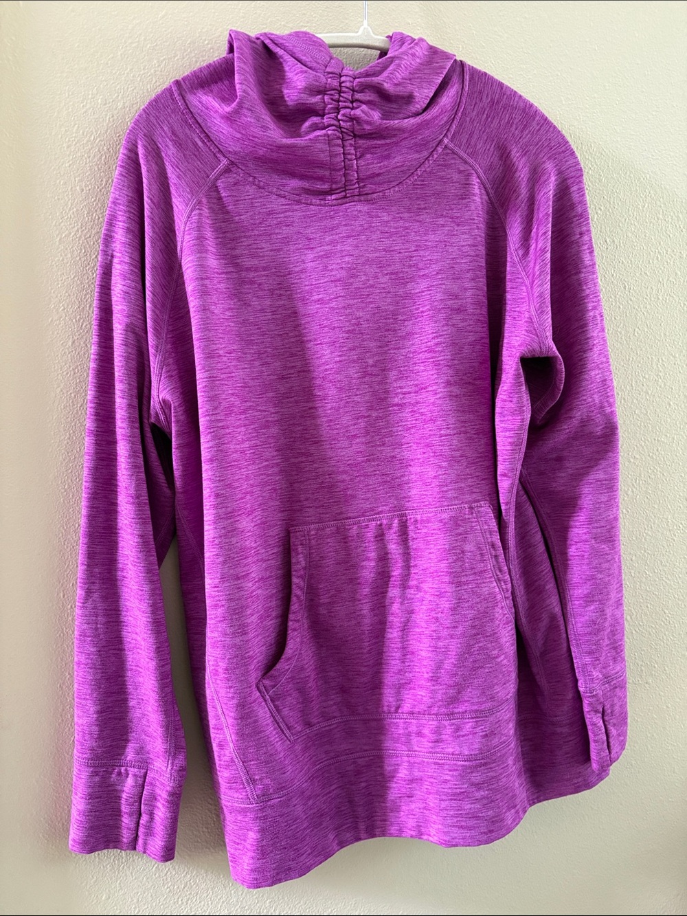Cozy Cowl Neck Pullover Sweatshirt in Heather Bright Purple/Pink